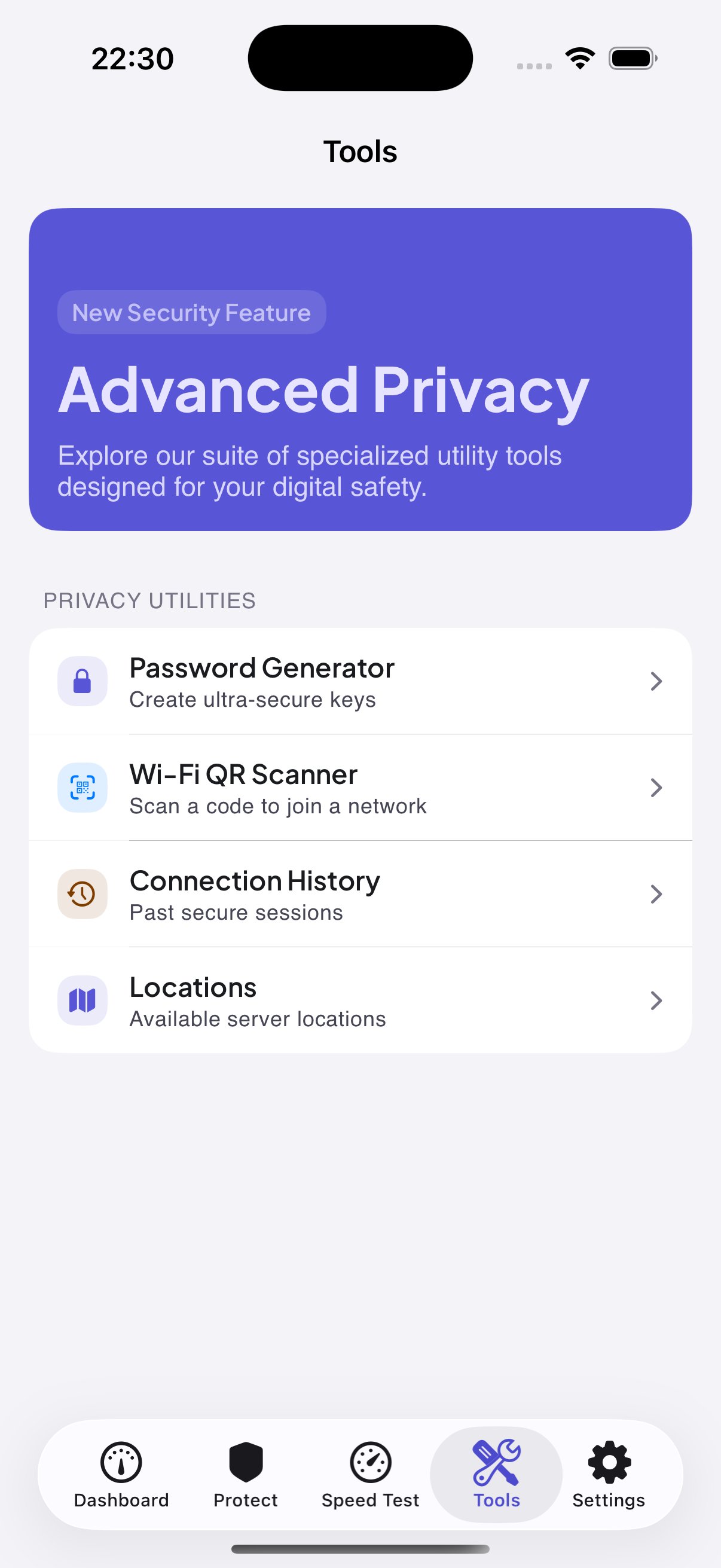 Tools screen